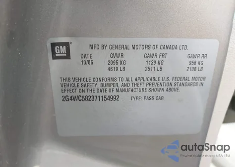 2007 Buick Lacrosse Cx z USA, uszkodzony, nr VIN 2G4WC582371154992